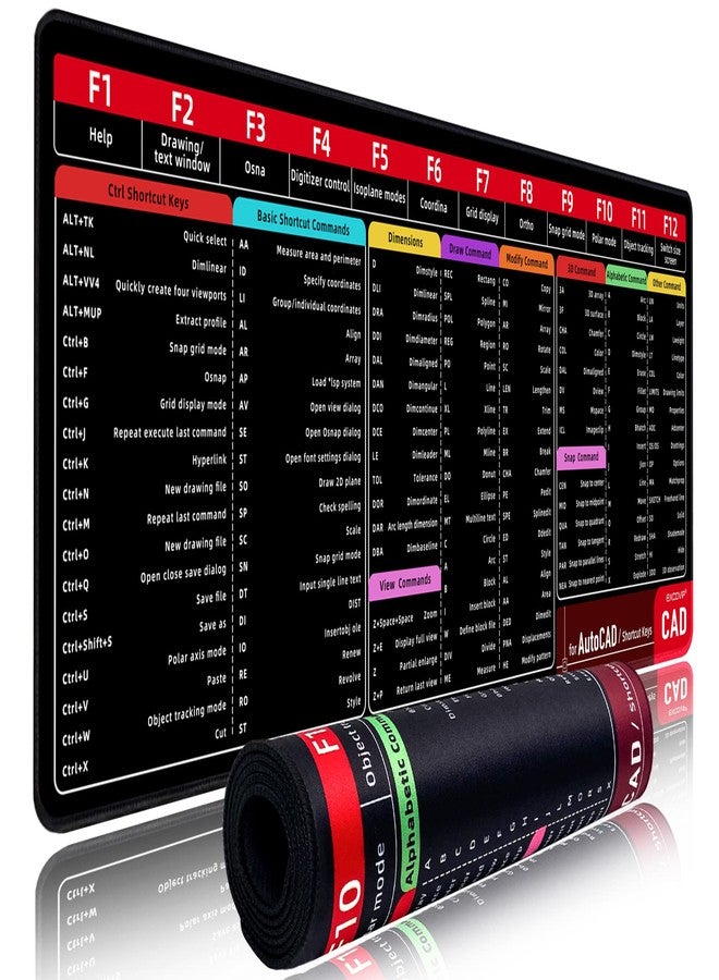 ablieve Large CAD Shortcut Mouse Pad XL, Extended Computer Desk Mat with Stitched Edges for Gamer, Office, Home (800x300mm) 0034 - Image 1