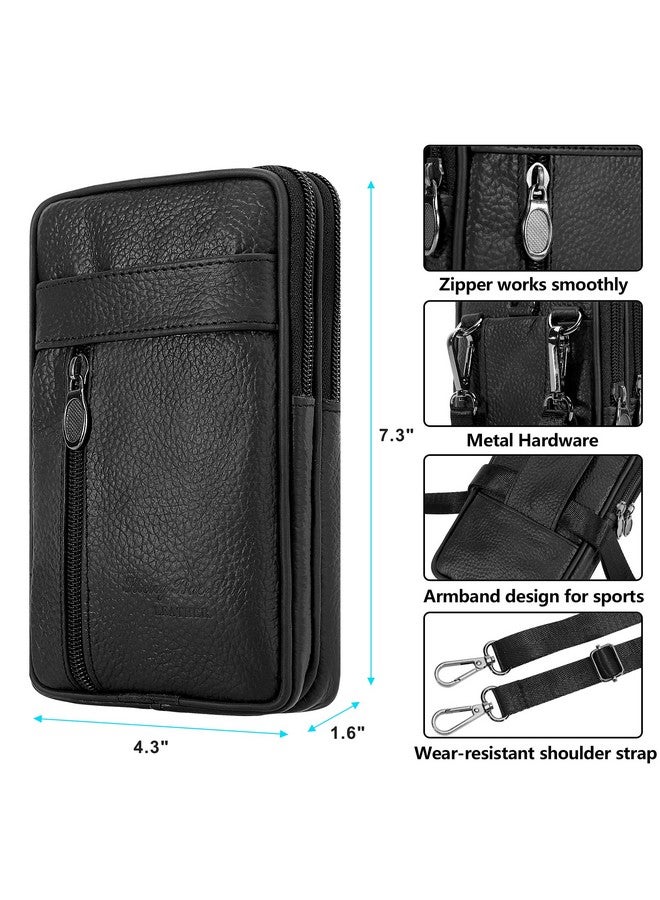 DOB SECHS DOB SECHS Leather Crossbody Bag Cell Phone Purse Man Purse Phone Bag Small Belt Pouch Shoulder Bag, Black  - Image 3