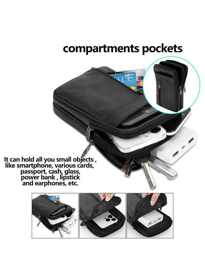 DOB SECHS DOB SECHS Leather Crossbody Bag Cell Phone Purse Man Purse Phone Bag Small Belt Pouch Shoulder Bag, Black  - Image 4