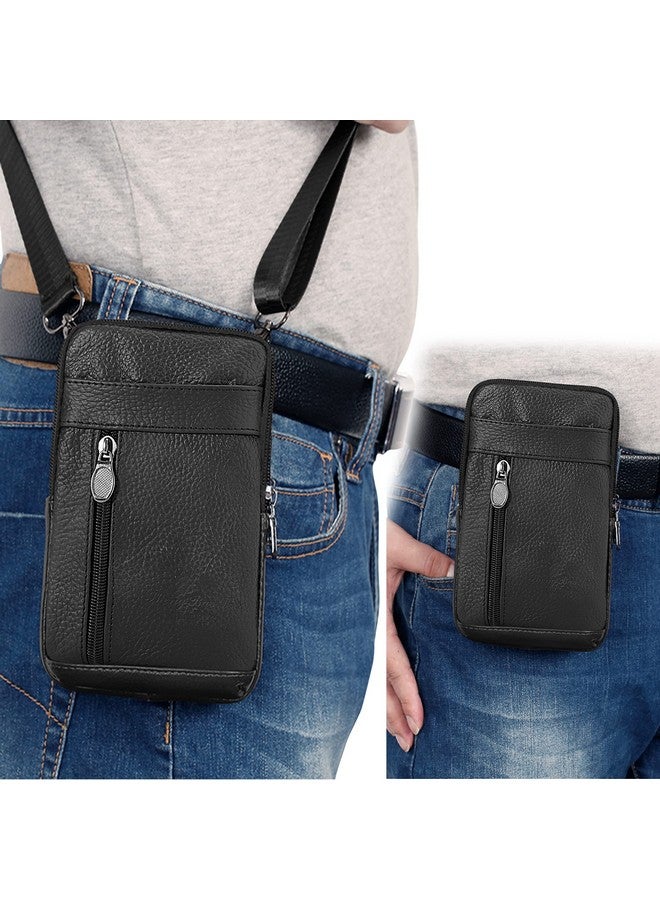 DOB SECHS DOB SECHS Leather Crossbody Bag Cell Phone Purse Man Purse Phone Bag Small Belt Pouch Shoulder Bag, Black  - Image 5