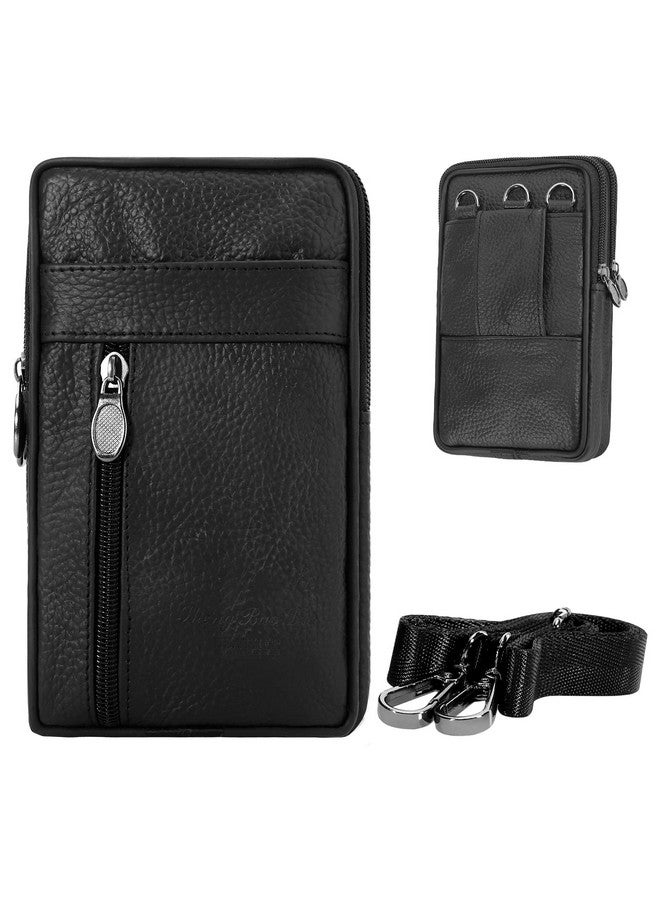 DOB SECHS DOB SECHS Leather Crossbody Bag Cell Phone Purse Man Purse Phone Bag Small Belt Pouch Shoulder Bag, Black  - Image 1
