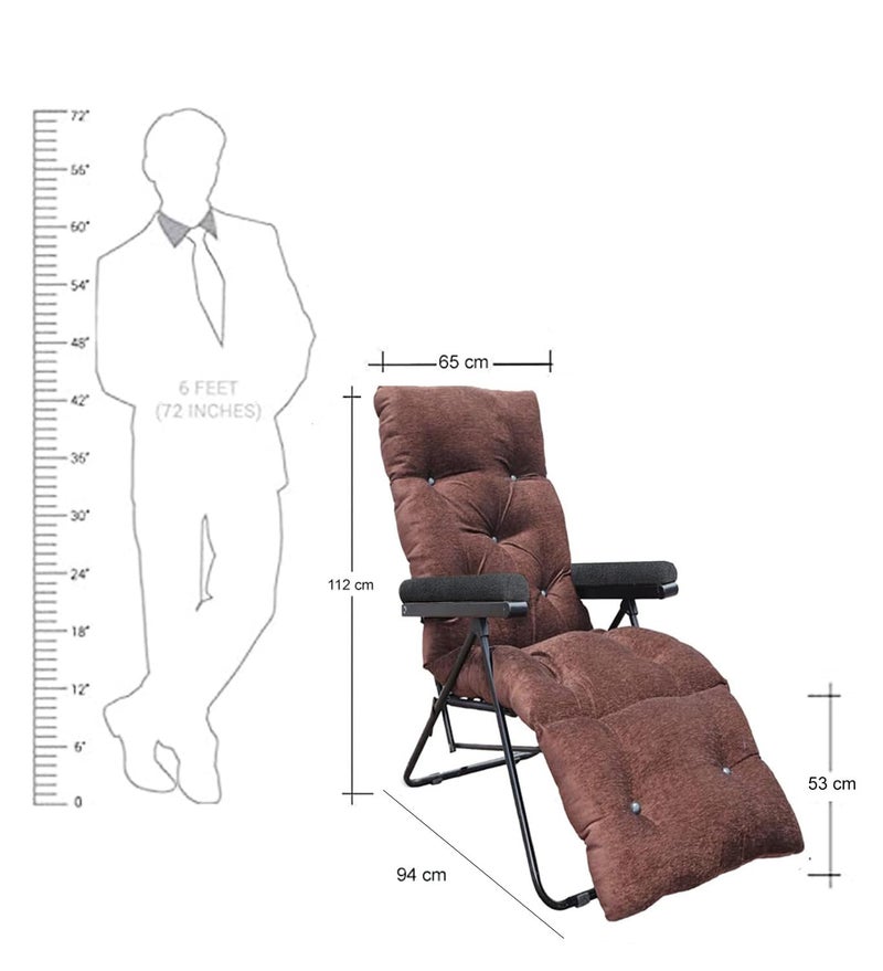 Spacecrafts Recliner Folding Easy Chair 5 Adjustable Postions Cushioning Portable Space Saving Easy Chair for Home Relax Old Age Mild Steel Tubular Brown Armrest Black - Image 2