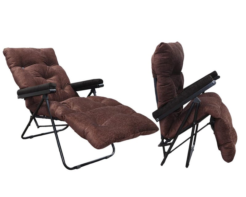 Spacecrafts Recliner Folding Easy Chair 5 Adjustable Postions Cushioning Portable Space Saving Easy Chair for Home Relax Old Age Mild Steel Tubular Brown Armrest Black - Image 3
