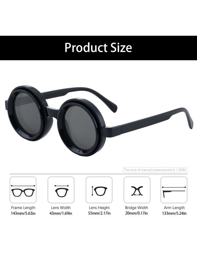 PEEPAI Polarized Adjustable Sunglasses HD Retro Round Glasses with ND Filter Lenses for Fishing/Street Photography Men Women, Black - Image 2