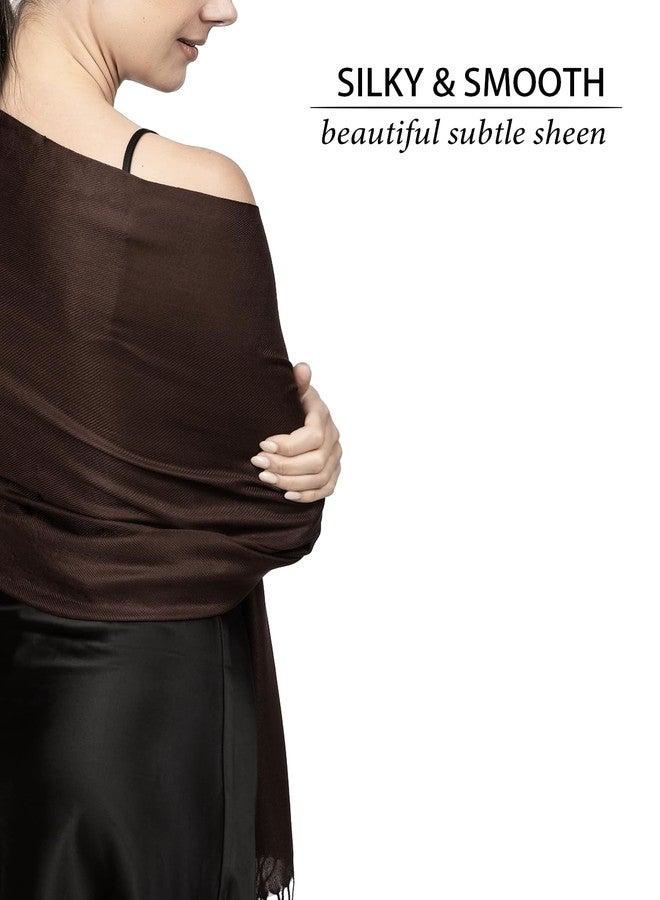 Achillea Large Soft Silky Pashmina Shawl Wrap Scarf in Solid Colors, Chocolate Brown - Image 3