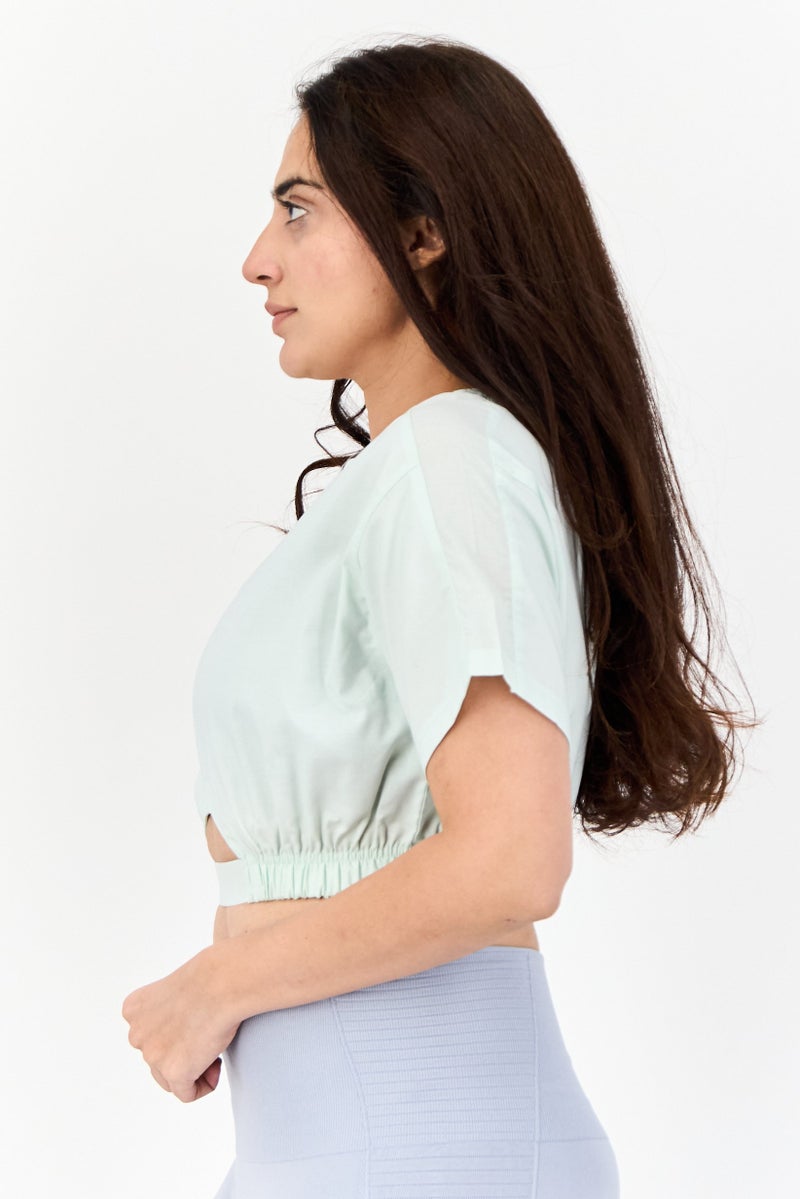 Reebok Women Sportswear Fit Short Sleeves Outdoor Crop Top, Mint Green - Image 4