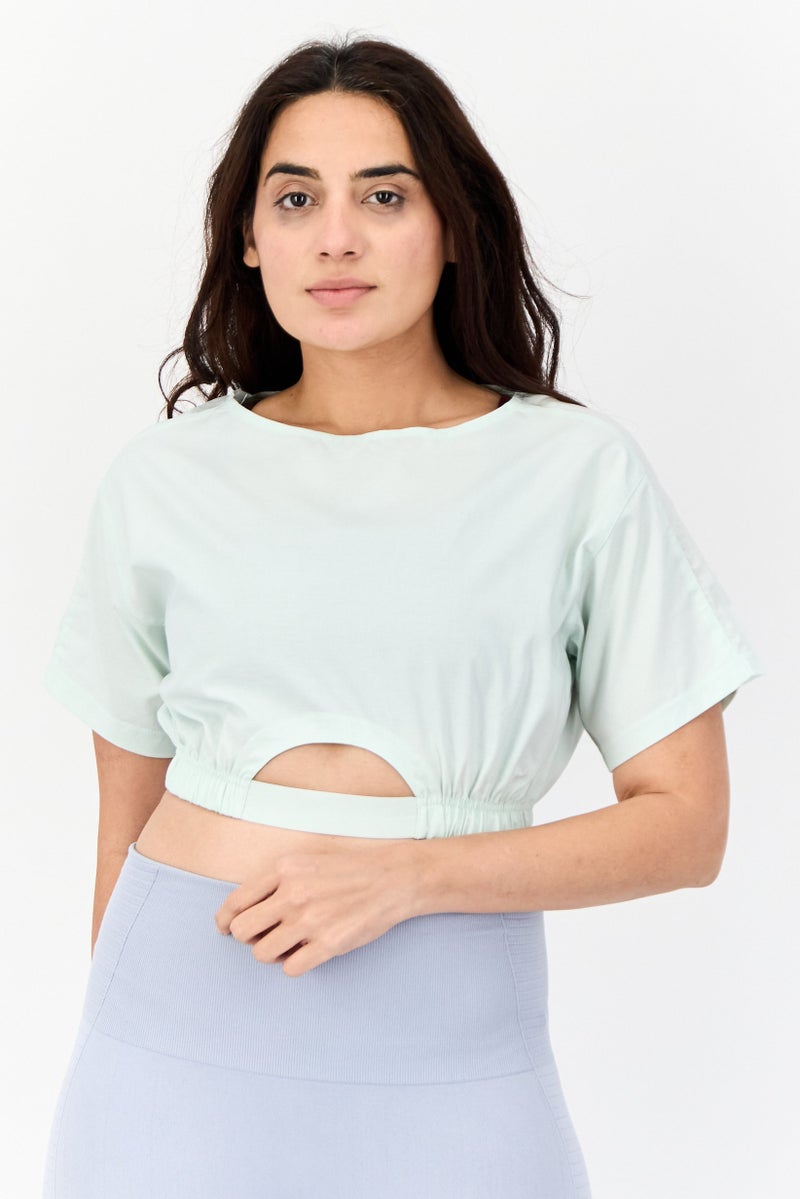 Reebok Women Sportswear Fit Short Sleeves Outdoor Crop Top, Mint Green - Image 1