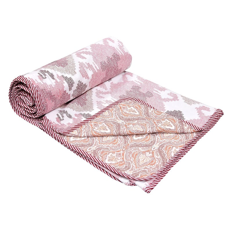 CHICERY Cotton Reversible DoharAC Blanket for Double Bed All Weather Light Weight Pack of 1Pink Flower