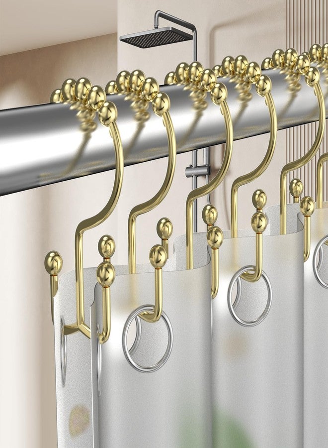 BATHDESIGN حلقات وخطافات ستارة الحمام، خطافات ستارة حمام ذهبية من الفولاذ المقاوم للصدأ مزودة بمحامل كروية، علاقات ستارة حمام مزدوجة الانزلاق مقاومة للصدأ لقضبان ستائر الحمام، مجموعة من 12 قطعة - Image 2