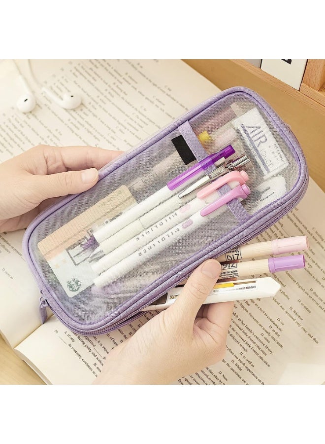 Relex Grid Mesh Pen Pencil Case, Clear Cosmetics Bag with Zipper, Multi-Purpose Travel School Teen Girls Transparent Stationary Bag Office Organizer Box for Adults and Kids, Makeup Color Pouch  - Image 2