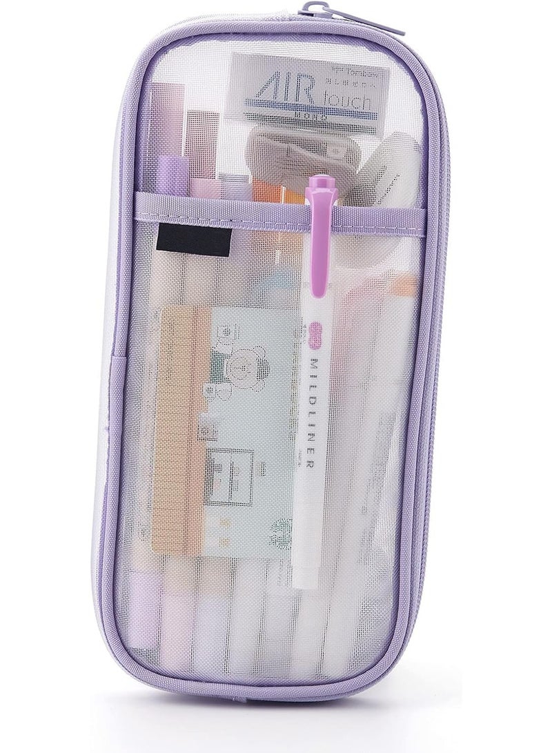 Relex Grid Mesh Pen Pencil Case, Clear Cosmetics Bag with Zipper, Multi-Purpose Travel School Teen Girls Transparent Stationary Bag Office Organizer Box for Adults and Kids, Makeup Color Pouch  - Image 1