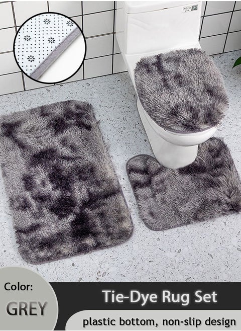 Three-Piece Floor Mat Set Pvc Anti-Slip Mat Suitable For Bathroom Toilets, Doorways, And Entrances Silk Wool Carpet Anti-Slip Design With Multiple Color Options (Grey)