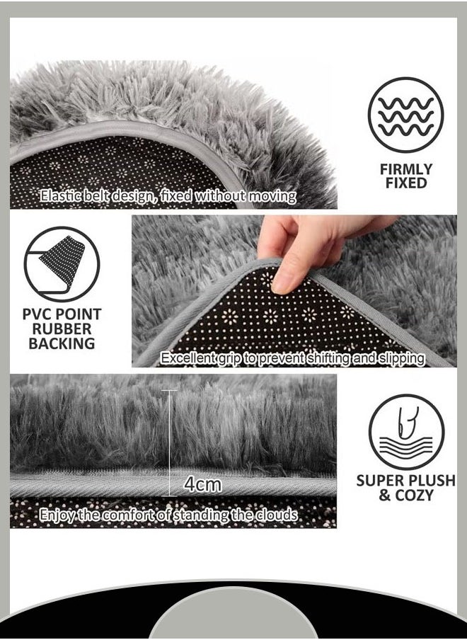 Three-Piece Floor Mat Set Pvc Anti-Slip Mat Suitable For Bathroom Toilets, Doorways, And Entrances Silk Wool Carpet Anti-Slip Design With Multiple Color Options (Grey)