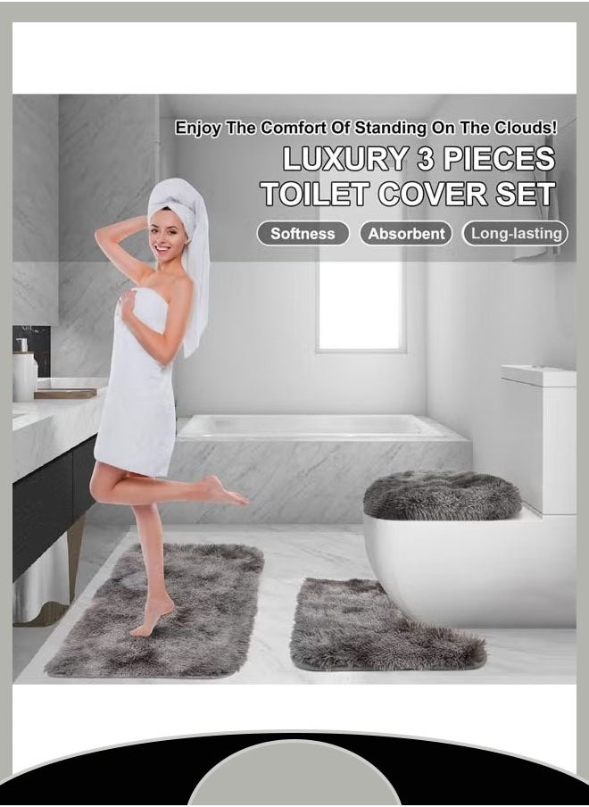 Three-Piece Floor Mat Set Pvc Anti-Slip Mat Suitable For Bathroom Toilets, Doorways, And Entrances Silk Wool Carpet Anti-Slip Design With Multiple Color Options (Grey)