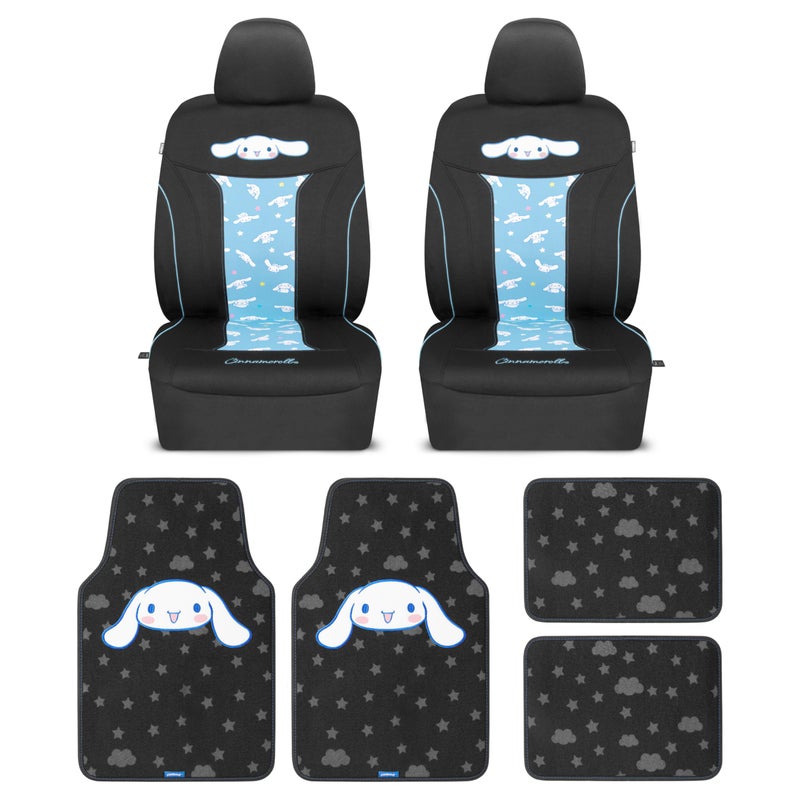 Carbella Hello Kitty Cinnamoroll Car Seat Covers - Adorable Light Blue Front Seat Covers with 4PC Carpet Car Floor Mats - Universal Fit for Cars, SUVs & Trucks - Super Cute Cinnamoroll Print & Pattern Accents - Image 1