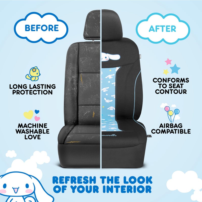 Carbella Hello Kitty Cinnamoroll Car Seat Covers - Adorable Light Blue Front Seat Covers with 4PC Carpet Car Floor Mats - Universal Fit for Cars, SUVs & Trucks - Super Cute Cinnamoroll Print & Pattern Accents - Image 5