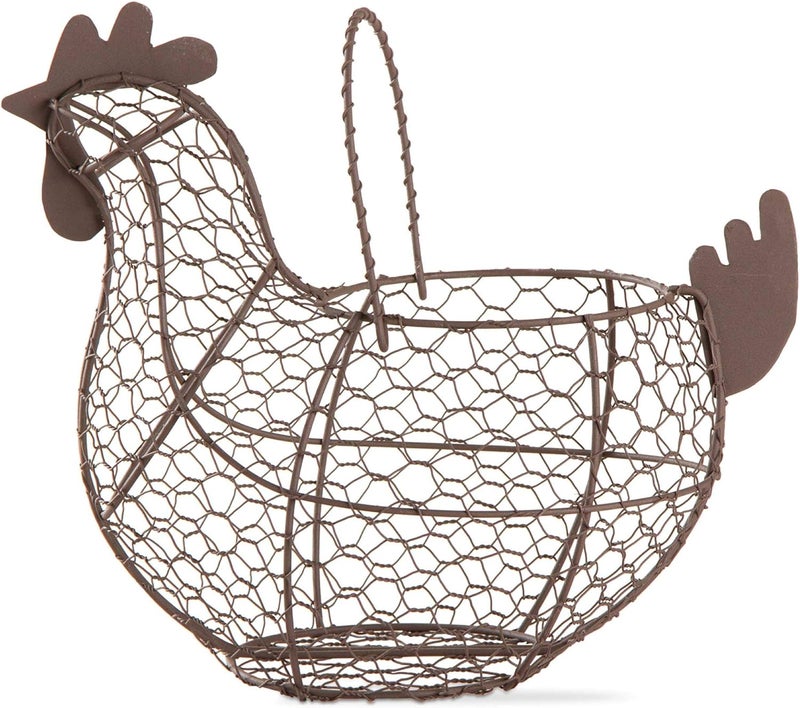 tag 11.5 inch Farmhouse Rustic Vintage Chicken Wire Egg Basket With Handle For Egg Holder Fruit And Kitchen Living Room Home Rooster Decor Decoration Collecting And Countertop Storing Eggs Brown - Image 1