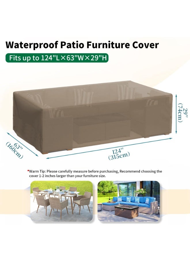 INFOSUN Waterproof Outdoor Furniture Cover 124" L x 63" W x 29" H , Premium Quality Patio Furniture Covers Dust Proof Anti-UV Heavy Duty Durable Sofa Sectional Table & Chair Cover Large (Brown) - Image 2