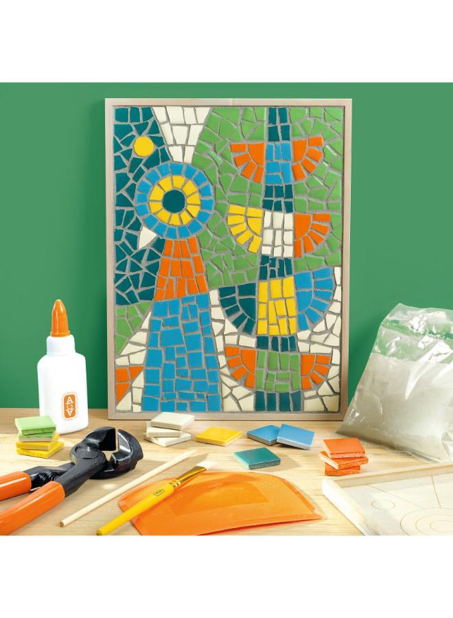 Djeco Atelier 73 Mosaic Art Kit, DIY Craft Set with Printed Wooden Panel, 100 Ceramic Tiles, Mosaic Nippers, Glue and Cement, Flexible Spatula, Template, Creative Hobby Kit for Home Decorative Art - Image 5