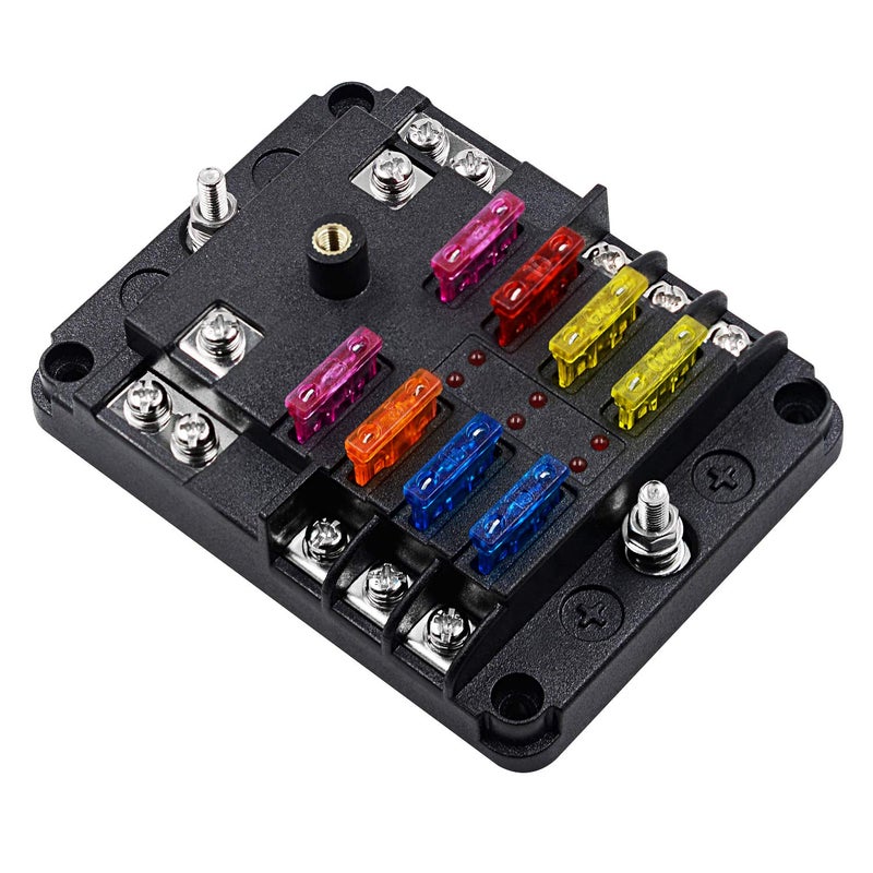 femedo 6 Way Fuse Block W/Negative Bus - ATC/ATO 6 Circuit Fuse Box with Ground, with Negative Bus & Protection Cover, Bolt Connect Terminals, 70 pcs Stick Label, for 12V/24V Vehicle Car Boat Marine Auto - Image 1