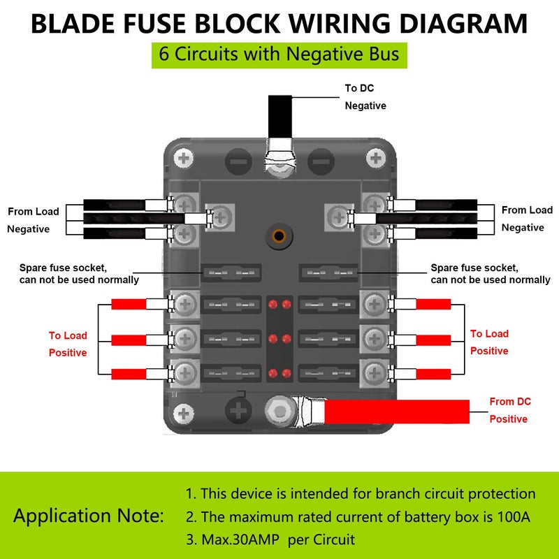 femedo 6 Way Fuse Block W/Negative Bus - ATC/ATO 6 Circuit Fuse Box with Ground, with Negative Bus & Protection Cover, Bolt Connect Terminals, 70 pcs Stick Label, for 12V/24V Vehicle Car Boat Marine Auto - Image 4