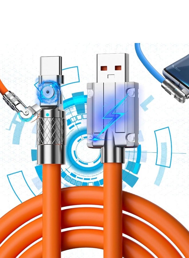 كابل iPhone للشحن السريع يدور 180 درجة، كابل شاحن لايتنينج مع ضوء شحن LED، شحن آمن من المطاط السميك المتين لهاتف iPhone 14 13 12 11 Pro Max XR XS X 8 7 6 (لهاتف iPhone، برتقالي 2 متر) - Image 2