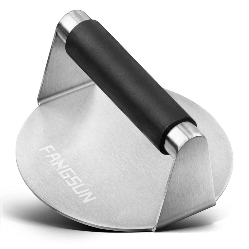 FANGSUN Burger Press with Anti-Scald Handle, 5.8 Inch Stainless Steel Burger Smasher, Round Non-Stick Hamburger Press for Griddle, Griddle Accessories Kit for Flat Grill Cooking, Gift Package - Image 1
