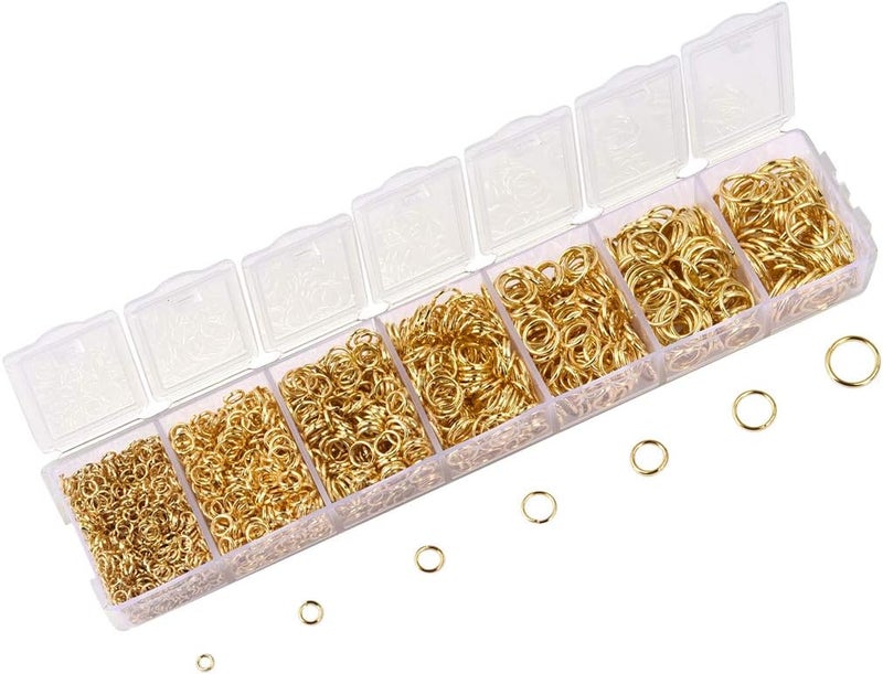 LANBEIDE 2296Pcs Jump Rings Gold Plated Jewelry Connectors Chain Links 3mm 4mm 5mm 6mm 7mm 8mm 10mm Box Set Open Jump Rings Gold for Necklace Repair - Image 1