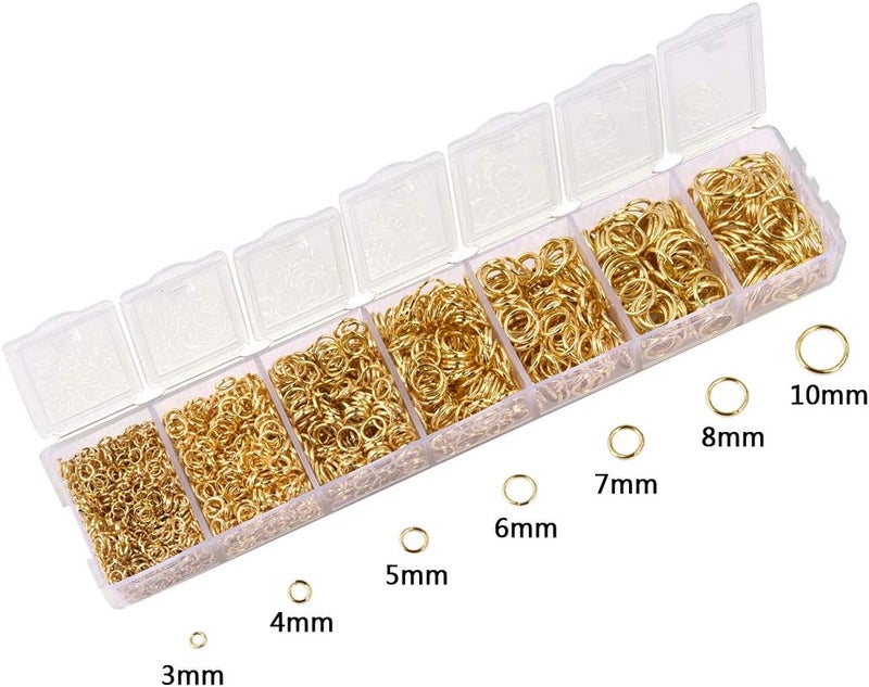 LANBEIDE 2296Pcs Jump Rings Gold Plated Jewelry Connectors Chain Links 3mm 4mm 5mm 6mm 7mm 8mm 10mm Box Set Open Jump Rings Gold for Necklace Repair - Image 2