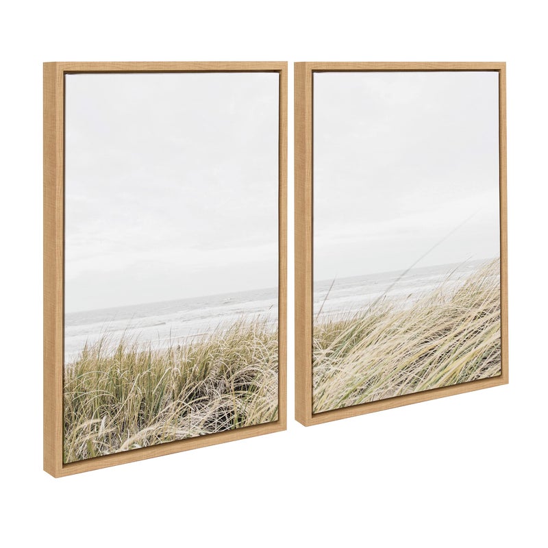 Kate and Laurel Kate and Laurel Sylvie East Beach Left and Right Framed Canvas Wall Art Set by Amy Peterson Art Studio 2 Piece Set 18x24 Natural Coastal Ocean Natural Wall Art Set 