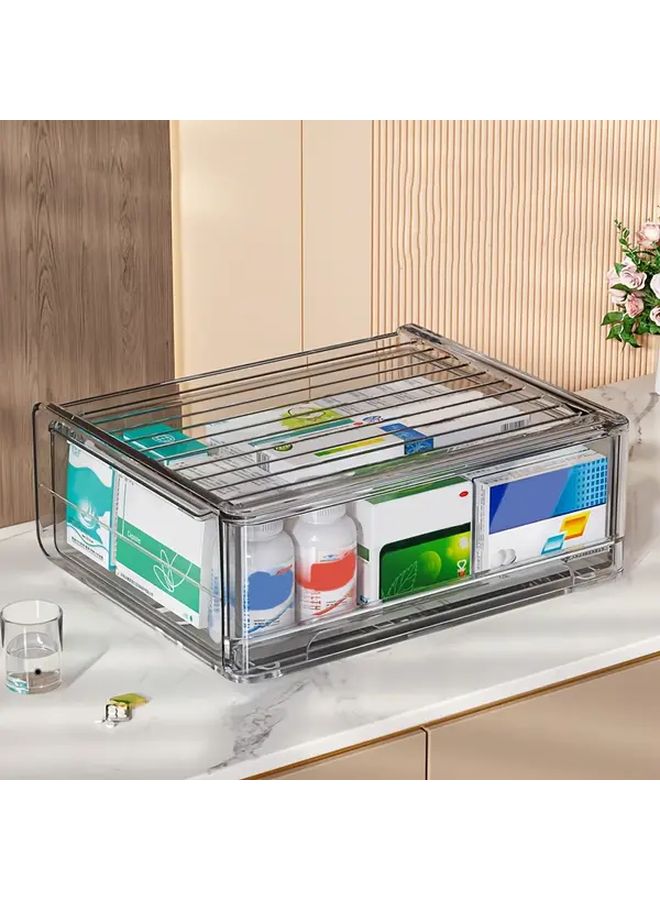 Transparent Gray Sliding Door Medicine Cabinet Multi Drawer Storage Box For Home Bathroom Kitchen - Image 4