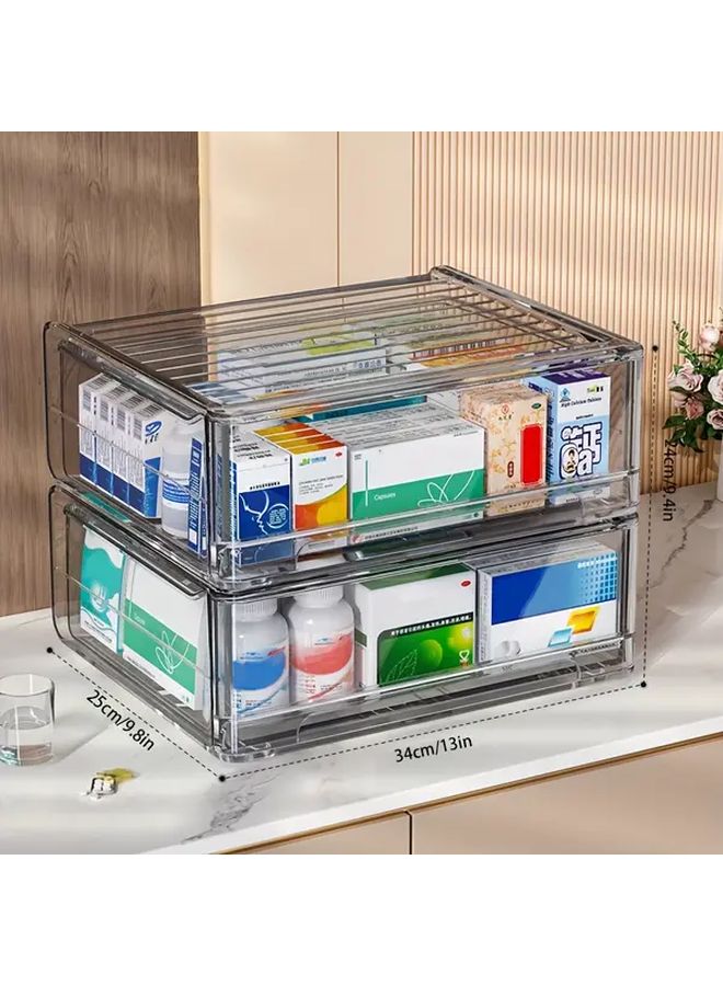 Transparent Gray Sliding Door Medicine Cabinet Multi Drawer Storage Box For Home Bathroom Kitchen - Image 1