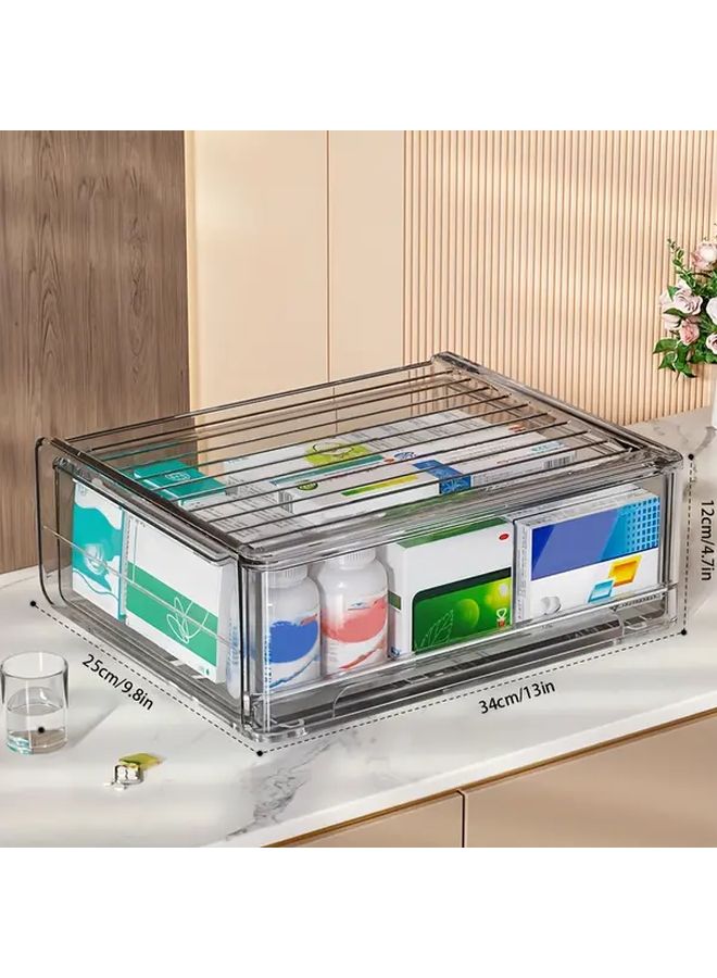 Transparent Gray Sliding Door Medicine Cabinet Multi Drawer Storage Box For Home Bathroom Kitchen - Image 3