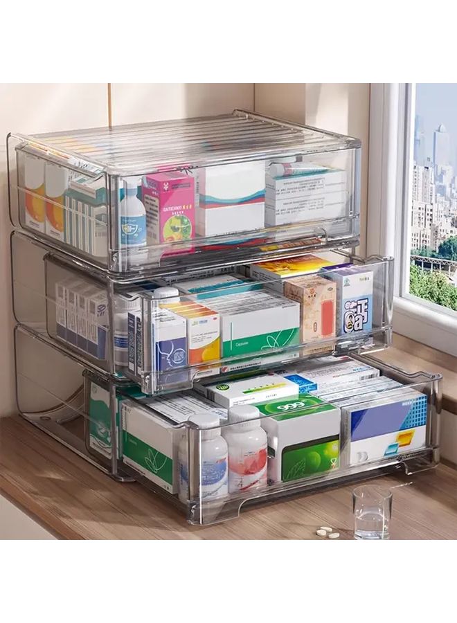 Transparent Gray Sliding Door Medicine Cabinet Multi Drawer Storage Box For Home Bathroom Kitchen - Image 2