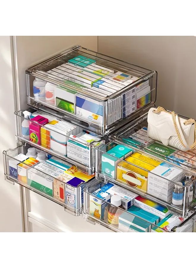 Transparent Gray Sliding Door Medicine Cabinet Multi Drawer Storage Box For Home Bathroom Kitchen - Image 5