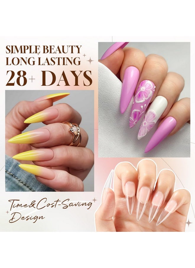 UNA GELLA - Clear Stiletto Fake Nails 216Pcs Extra Long Stiletto Nails Full Cover Clear Gel Nail Tips No Need File Long Stiletto Fake Nails 12 Sizes Gelly Tips For Nail Extension Home Diy Salon - Image 1