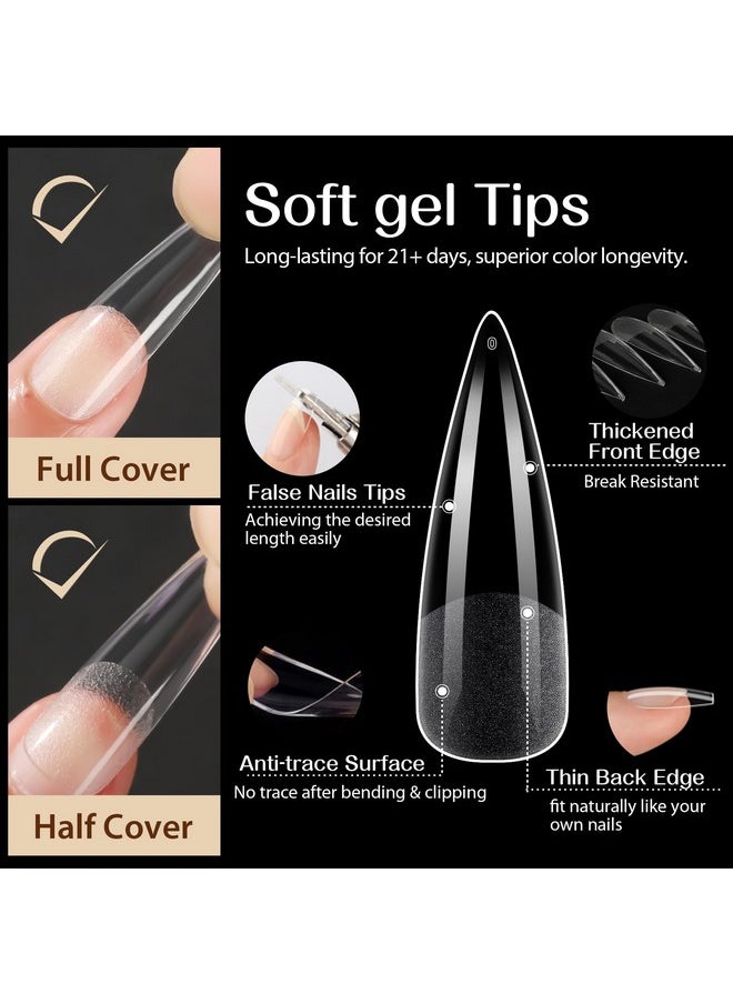 UNA GELLA - Clear Stiletto Fake Nails 216Pcs Extra Long Stiletto Nails Full Cover Clear Gel Nail Tips No Need File Long Stiletto Fake Nails 12 Sizes Gelly Tips For Nail Extension Home Diy Salon - Image 1