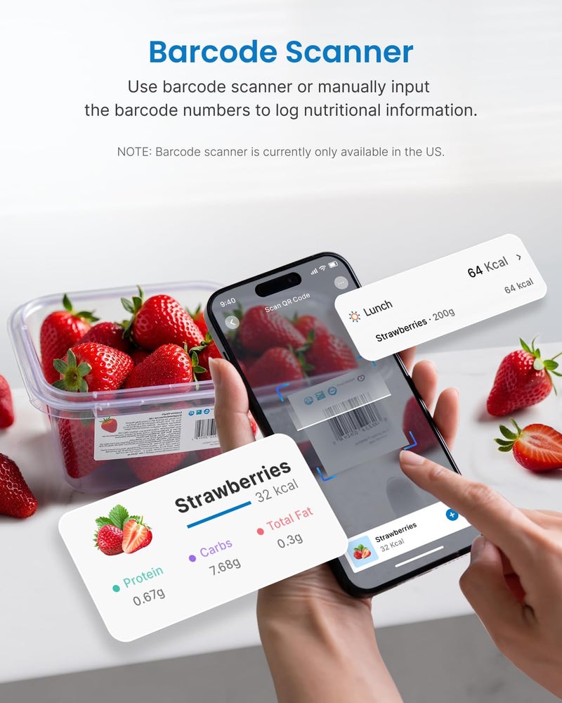 RENPHO Digital Kitchen Scale, Smart Food Weight Scale with Nutritional Calculator, Gram Scale for Weight Loss Cooking Baking Keto Macro Diet, Black Glass, 22lb/10kg - Image 4