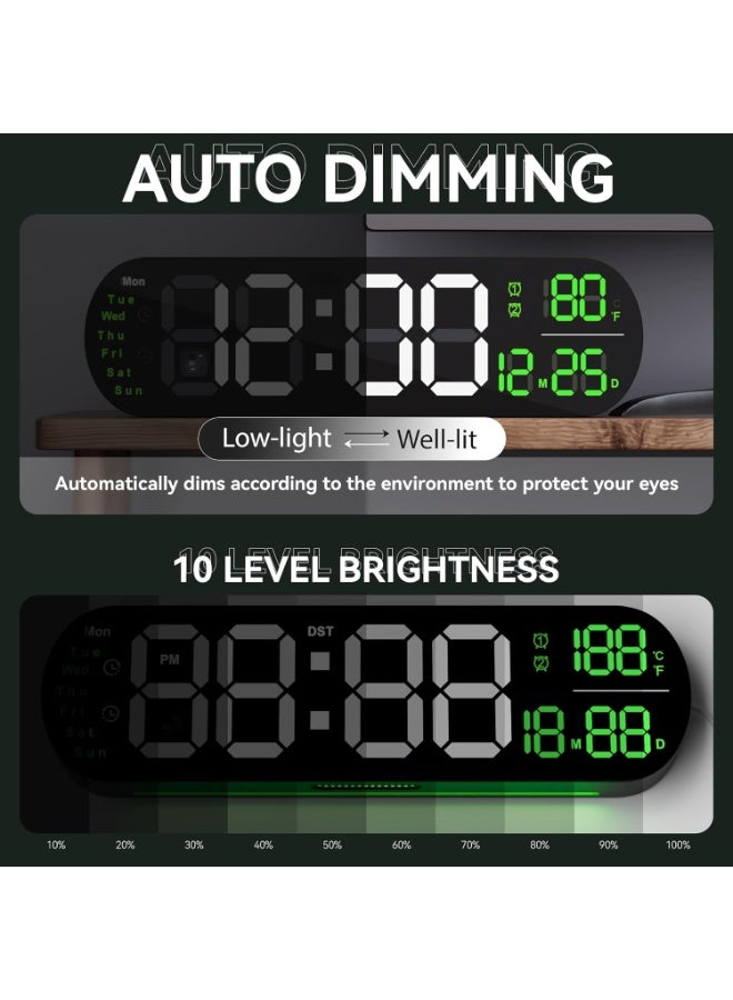 ساعة حائط رقمية LED، ساعة حائط رقمية LED RGB مع جهاز تحكم عن بُعد - شاشة كبيرة مع التاريخ، الأسبوع، درجة الحرارة، منبه مزدوج، تعتيم تلقائي، 9 ألوان إضاءة ليلية - ساعة طاولة للمنزل، غرفة النوم، المكتب - Image 4
