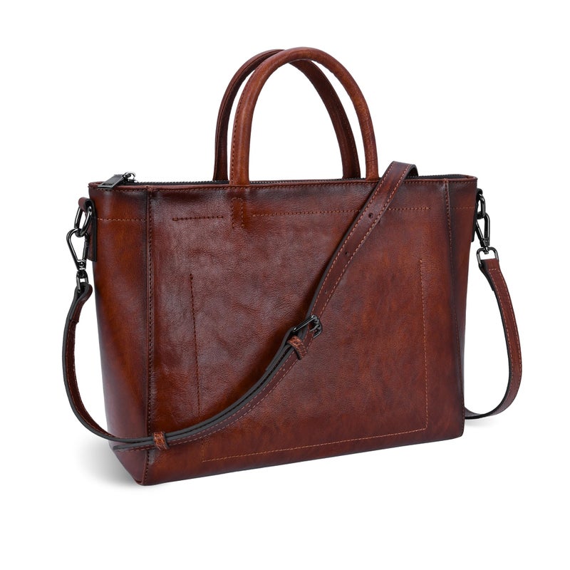 Iswee Genuine Leather Purse Tote Bag for Women Cross Body Purse and Handbags Shoulder Bags Large Top Handle Satchel Bags Designer Handbag with Zipper (Brown) - Image 3