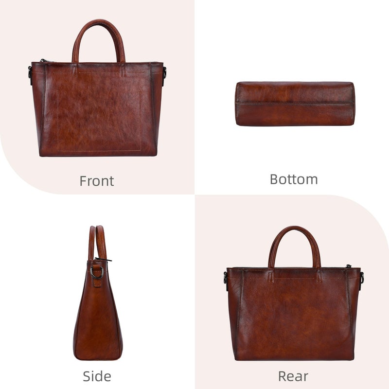 Iswee Genuine Leather Purse Tote Bag for Women Cross Body Purse and Handbags Shoulder Bags Large Top Handle Satchel Bags Designer Handbag with Zipper (Brown) - Image 5