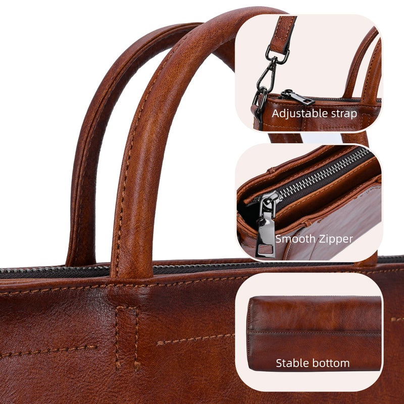 Iswee Genuine Leather Purse Tote Bag for Women Cross Body Purse and Handbags Shoulder Bags Large Top Handle Satchel Bags Designer Handbag with Zipper (Brown) - Image 4