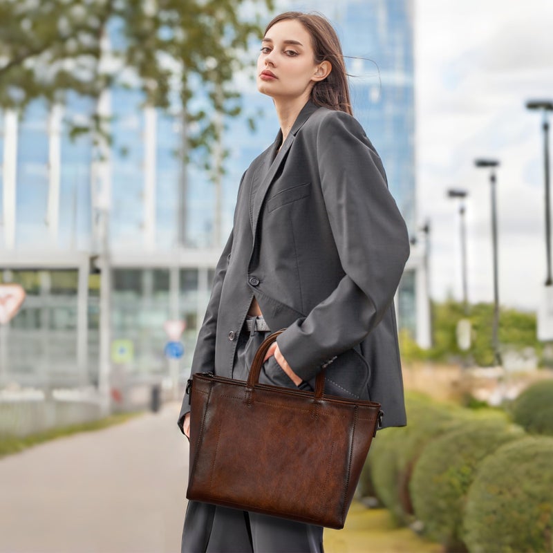 Iswee Genuine Leather Purse Tote Bag for Women Cross Body Purse and Handbags Shoulder Bags Large Top Handle Satchel Bags Designer Handbag with Zipper (Brown) - Image 2