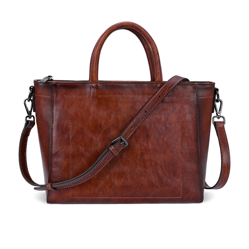 Iswee Genuine Leather Purse Tote Bag for Women Cross Body Purse and Handbags Shoulder Bags Large Top Handle Satchel Bags Designer Handbag with Zipper (Brown) - Image 1
