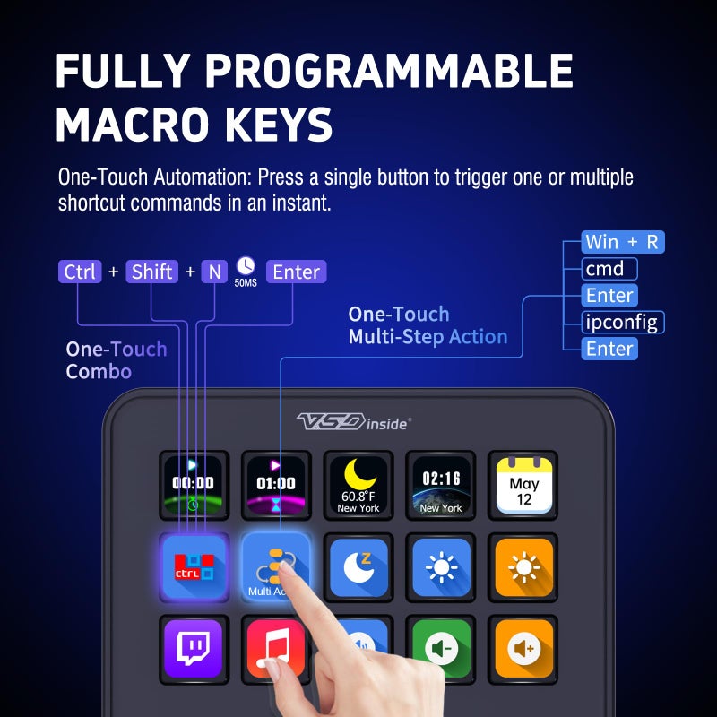 VSDINSIDE Macro Keypad, Stream Controller Deck Gaming Streaming Shortcut Keyboard, 18 Programmable Keys Customizable Visual AI Pad USB Soundboard for OBS, YouTube, Desk Office Setup, Laptop, PC, Mac - Image 2
