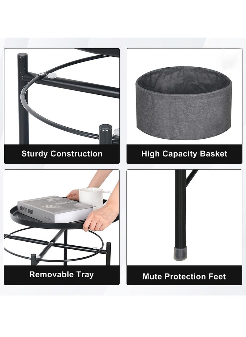 Arabest Round End Table with Storage Basket Black White 45*45*52cm  - Image 3
