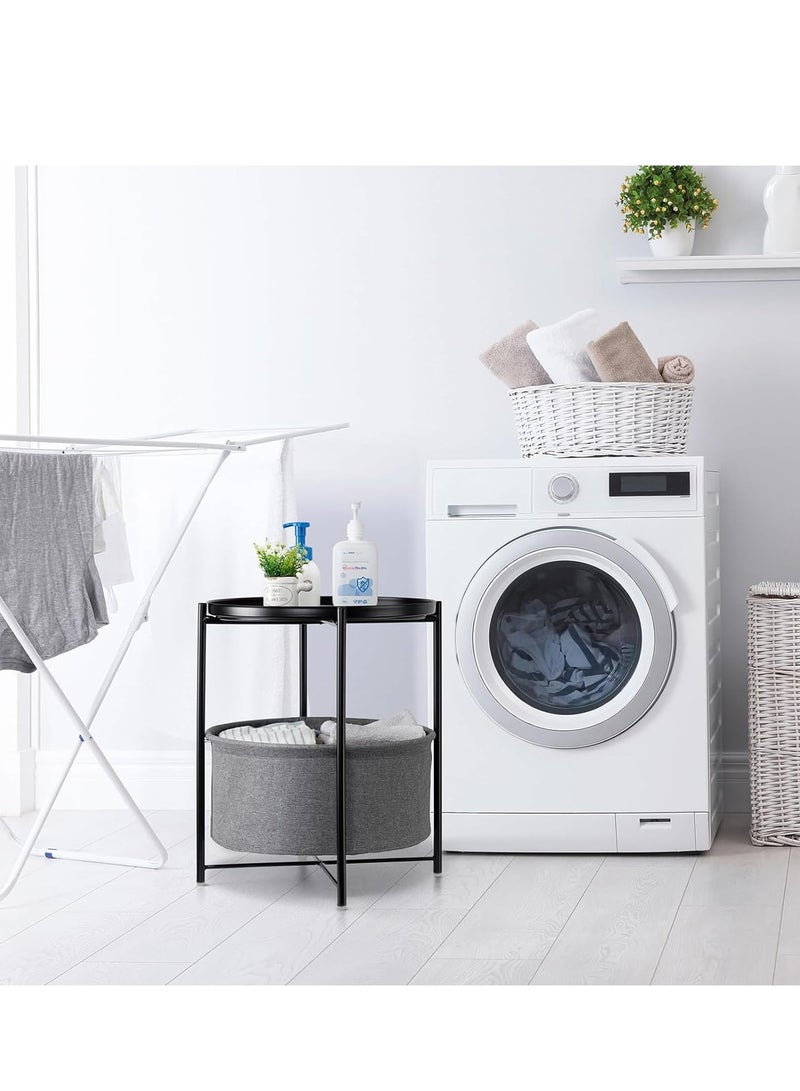 Round End Table with Storage Basket Black White 45*45*52cm