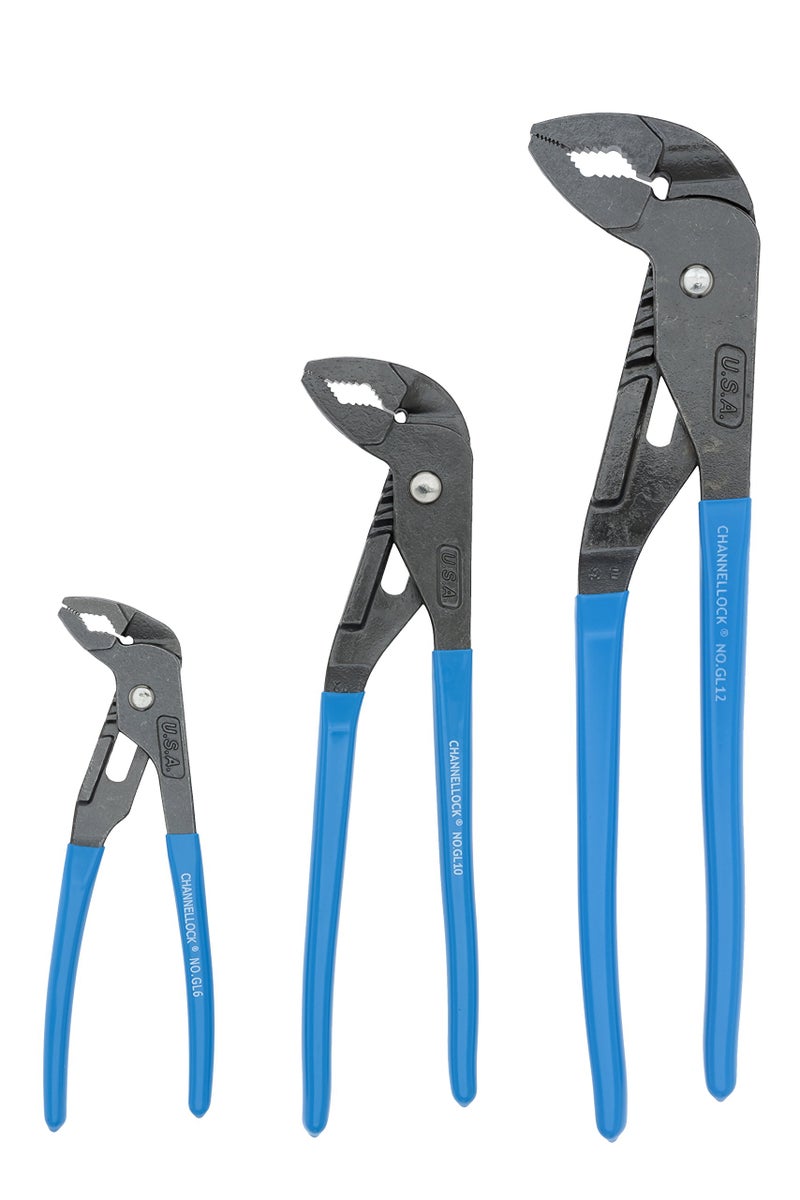 CHANNELLOCK GLS-3 3-Piece GRIPLOCK Tongue & Groove Pliers Set, 6.5", 9.5", 12.5" Water Pump Pliers, Patented PERMALOCK Fastener, Forged High Carbon Steel, Made In the USA - Image 1
