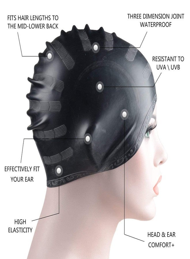 دورايمون قبعة سباحة دورايمون بتصميم جديد للشعر الطويل، قبعة سباحة من السيليكون المقاوم للماء للبالغين من النساء والرجال، تحافظ على نظافة الشعر مع واقي للأذن (متعددة الألوان) - Image 4