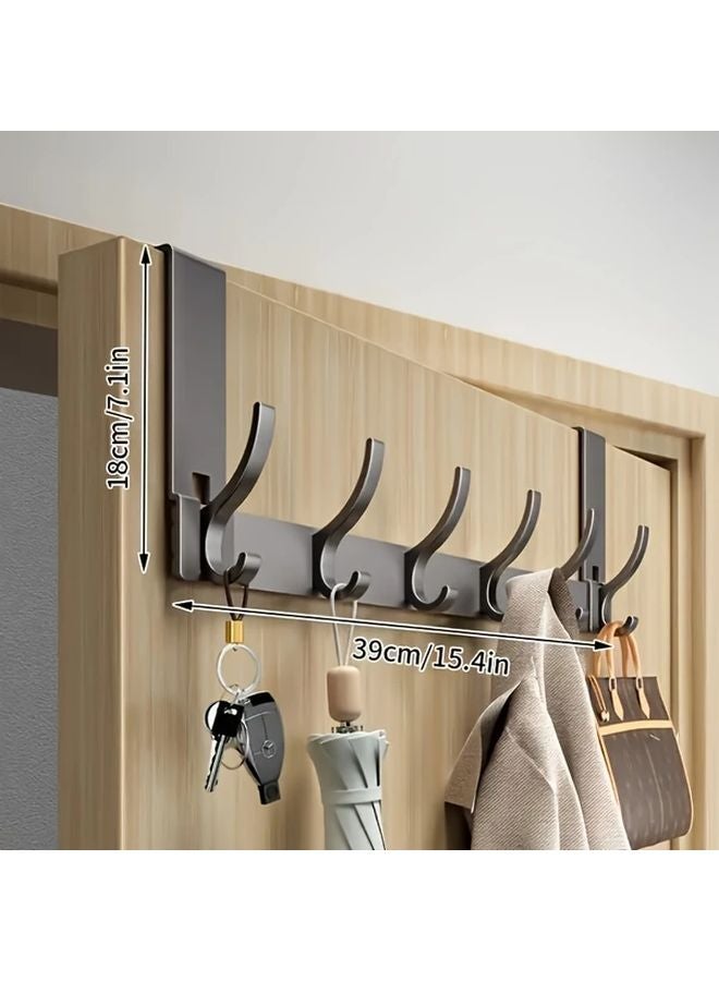 Gun Gray Space Aluminum Door Hook 6 Hooks Adjustable Wall Mounted No Drilling - Image 1